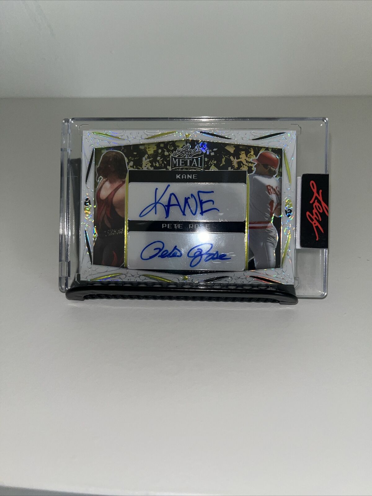 Pete Rose+Kane  Autograph 2/2- 2023 Leaf Metal Yellow Ice- WWE WWF-Cincinatti R
