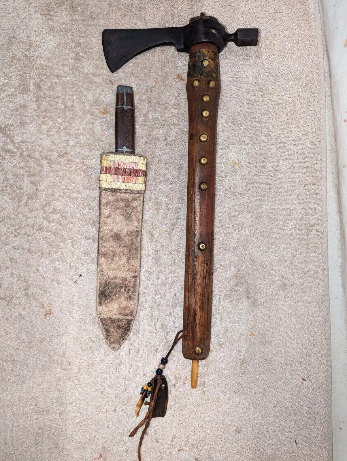  American Indian Hunting, Scalping Trade Knife With A Deer Hide Sheath 