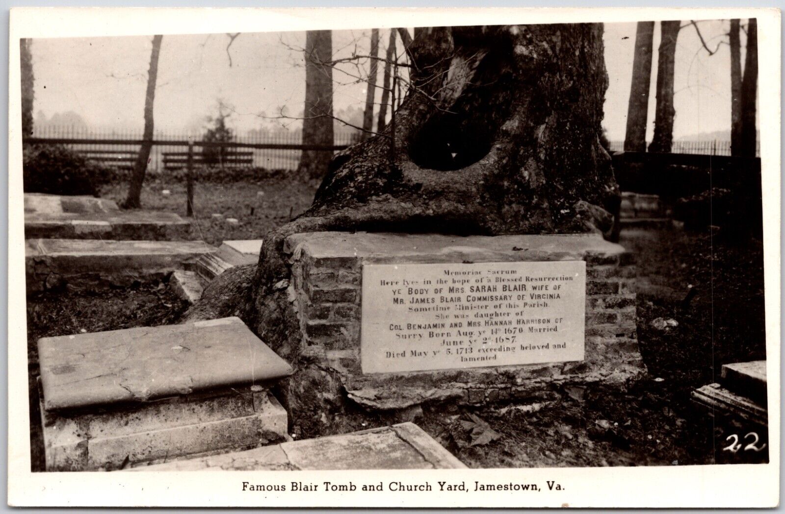 Jamestown Virginia  RPPC Blair Tomb and Church Yard  Vintage Postcard Real Photo
