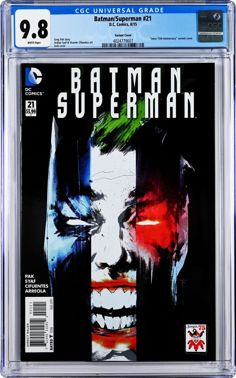 Batman/Superman #21 CGC 9.8 (Aug 2015, DC) Joker 75th Anniversary Variant Cover