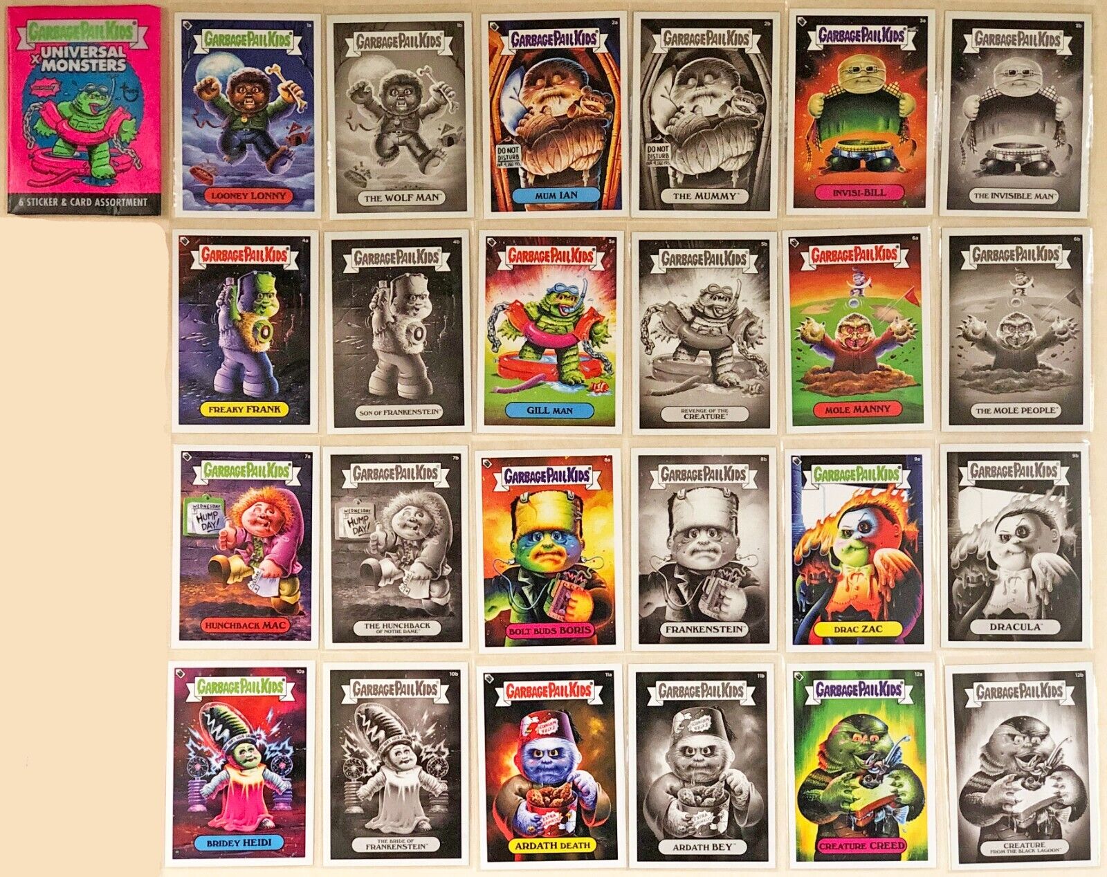 1ST EDITION Topps Garbage Pail Kids x Universal Monsters 24 Card Set 2019 GPK