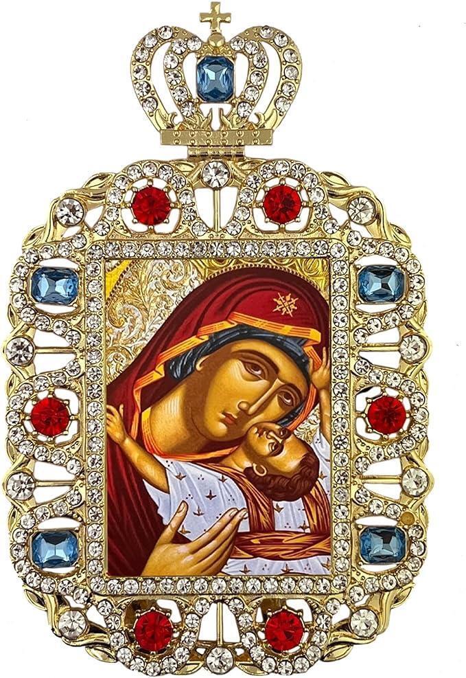 Kissing Madonna and Child Christ Orthodox Ornate Gold Tone Framed Icon 5.75 In