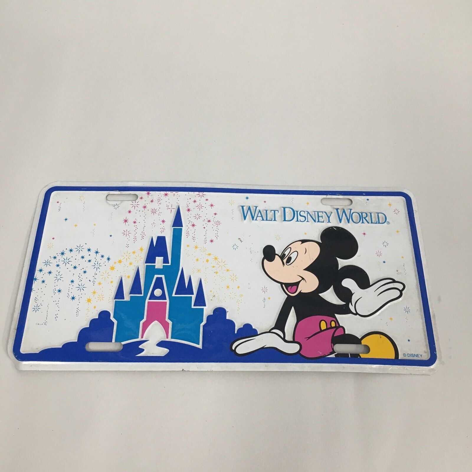 Vtg Walt Disney World Mickey Mouse & Castle Aluminum License Plate 1990’s (Read)