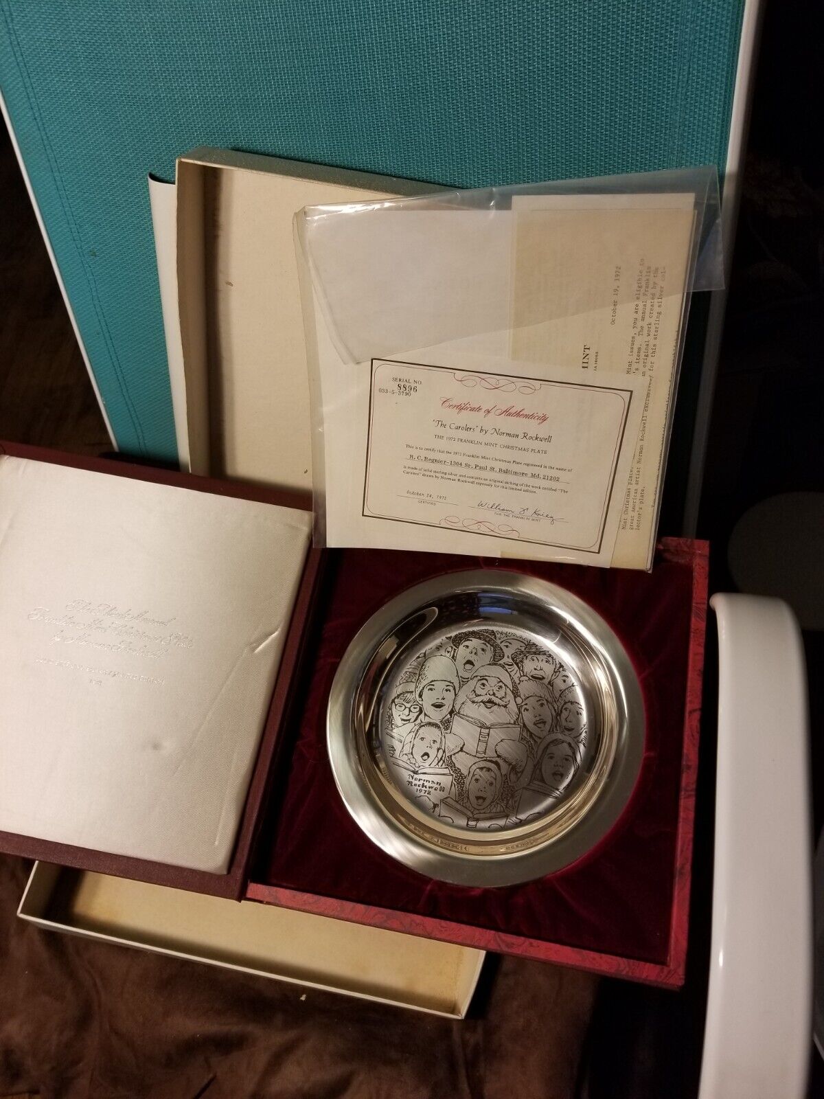 1972 Norman Rockwell Sterling Silver Plate Franklin Mint The Carolers Limited Ed