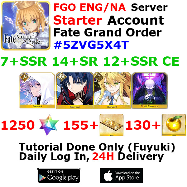 [ENG/NA][INST] FGO / Fate Grand Order Starter Account 7+SSR 150+Tix 1250+SQ