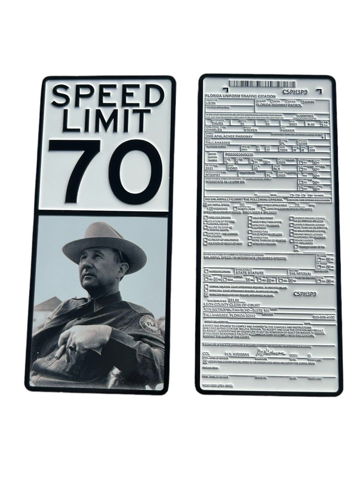 Florida Highway Patrol Traffic Citation Challenge Coin Ticket Trooper FHP V2