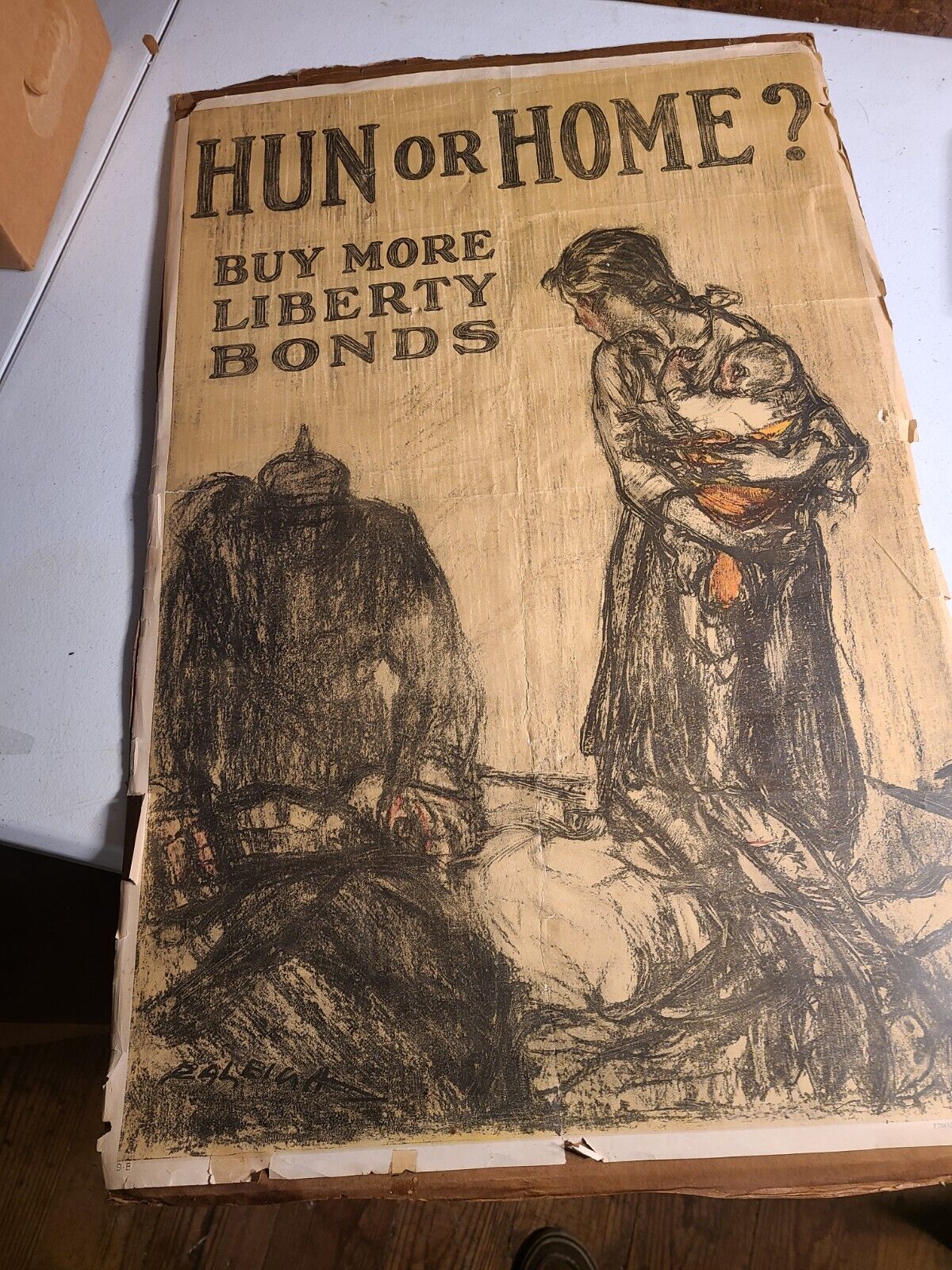 Vintage Hun or Home- Buy More Liberty Bonds Original WWI Poster Henry Raleigh