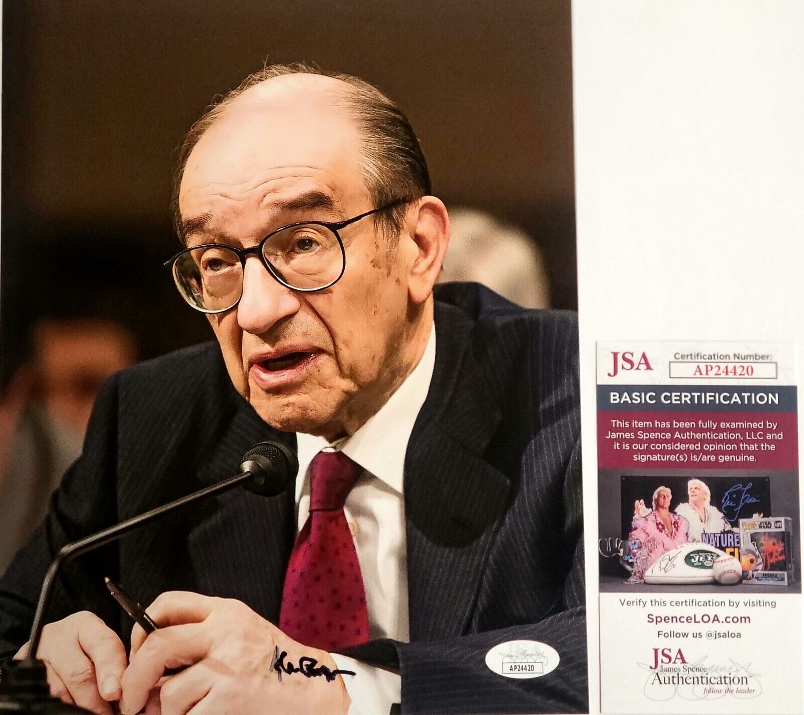 Alan Greenspan Signed 8x10 Federal Reserve Chairman Autograph JSA