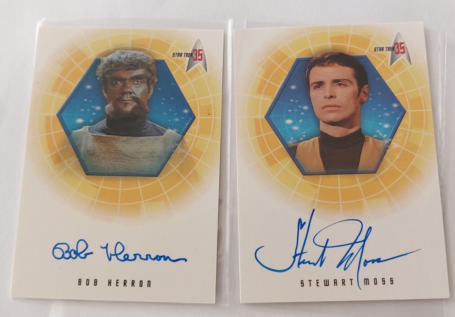 Star Trek TOS 35th Anniv both autograph cards A4 Bob Herron A15 Stewart Moss