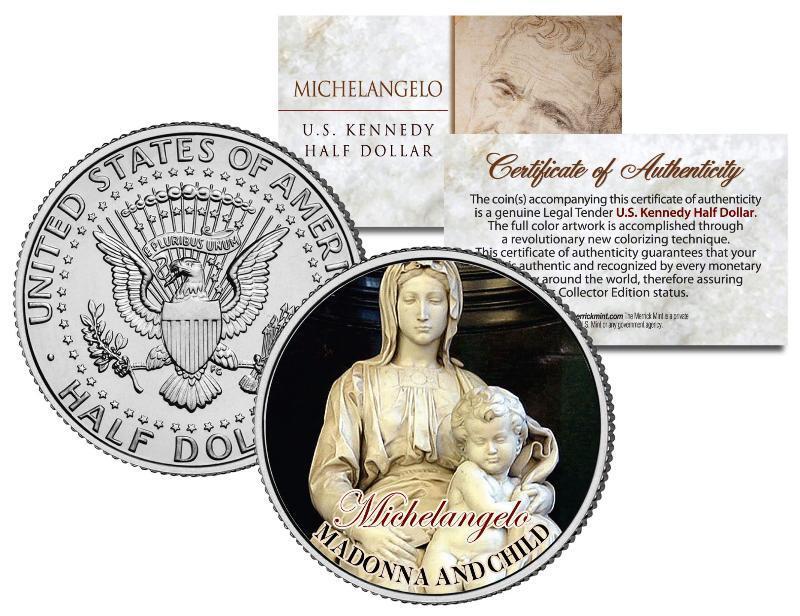 MICHELANGELO *MADONNA AND CHILD* Christ Statue Sculpture JFK Half Dollar US Coin
