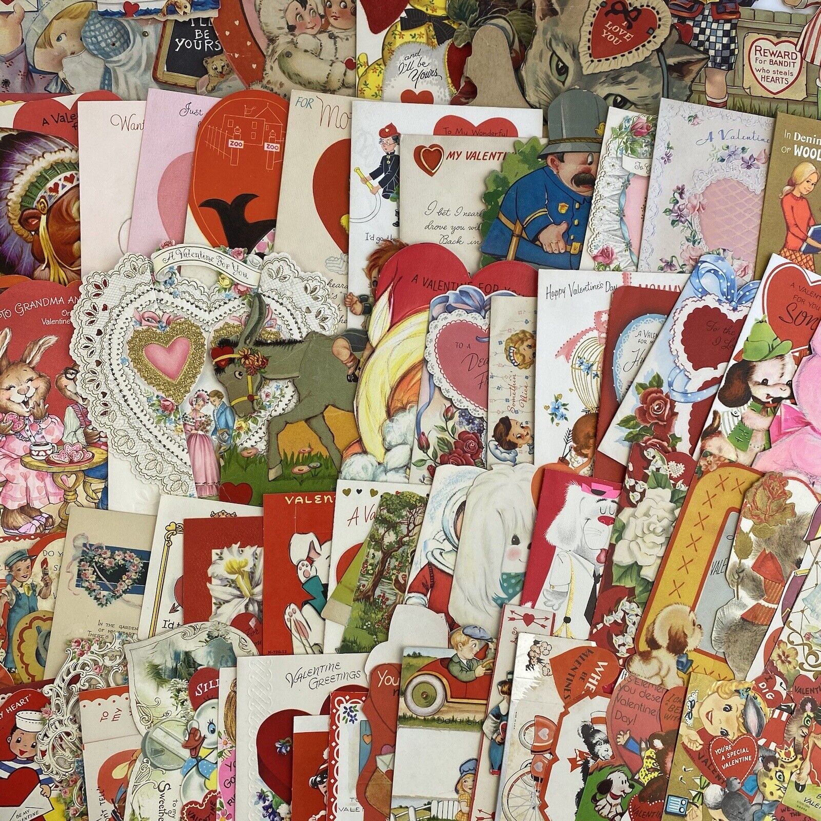 Vintage Valentines Day Greeting Card Lot Of 90 For Crafting Etc Kids Animals
