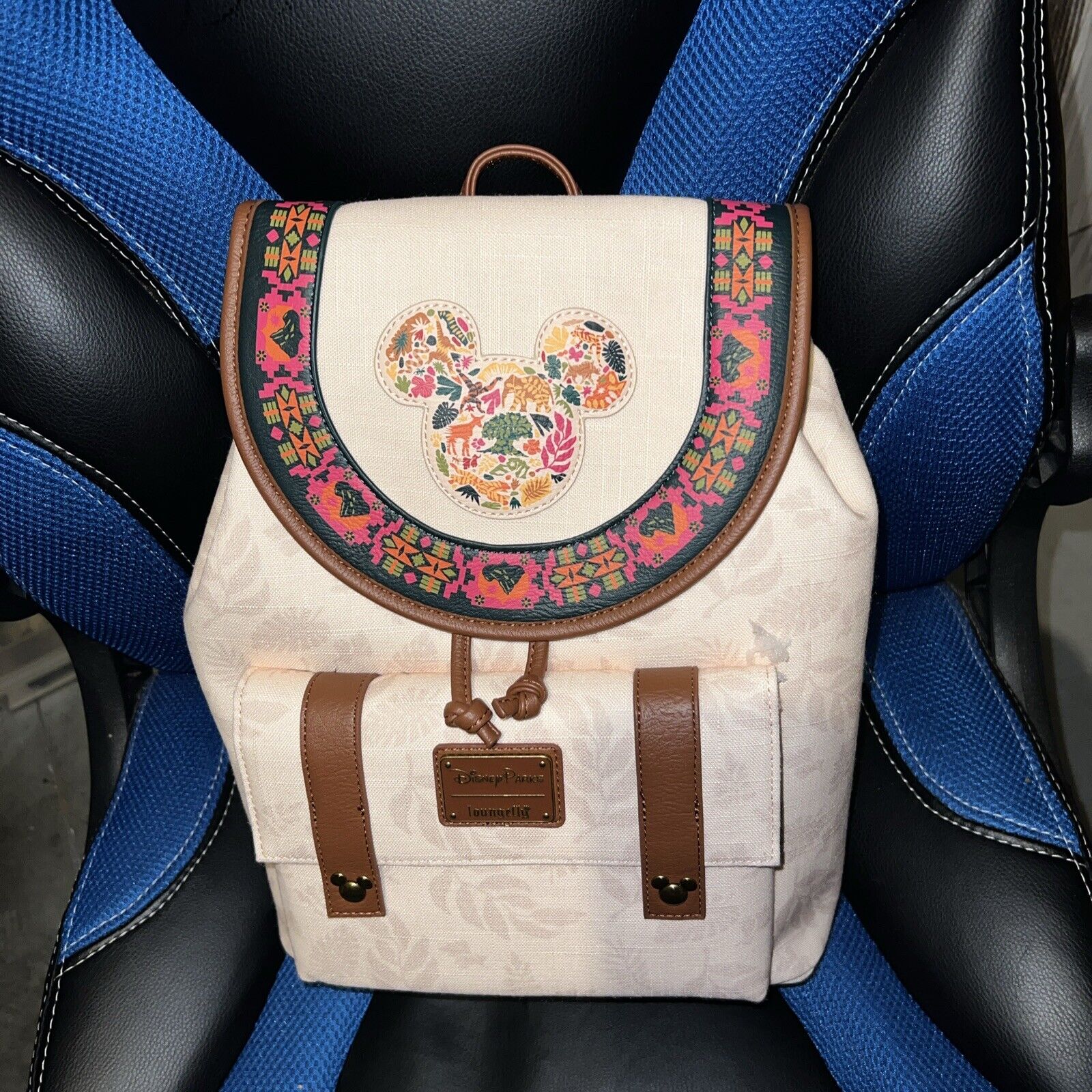 2024 Disney Parks Animal Kingdom Mickey Beige Canvas Loungefly Mini Backpack