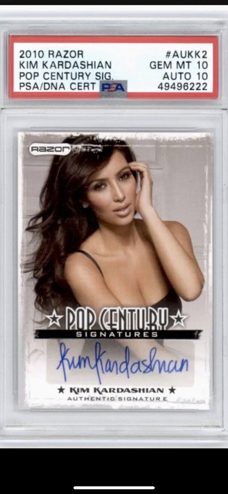 2010 Razor Pop Century KIM KARDASHIAN RC Auto Signed Card PSA DNA 10 GEM MINT💎
