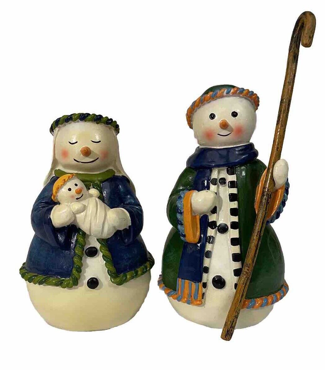 Vintage Nativity Christmas Snowman Couple Mary Joseph Baby Jesus 7”