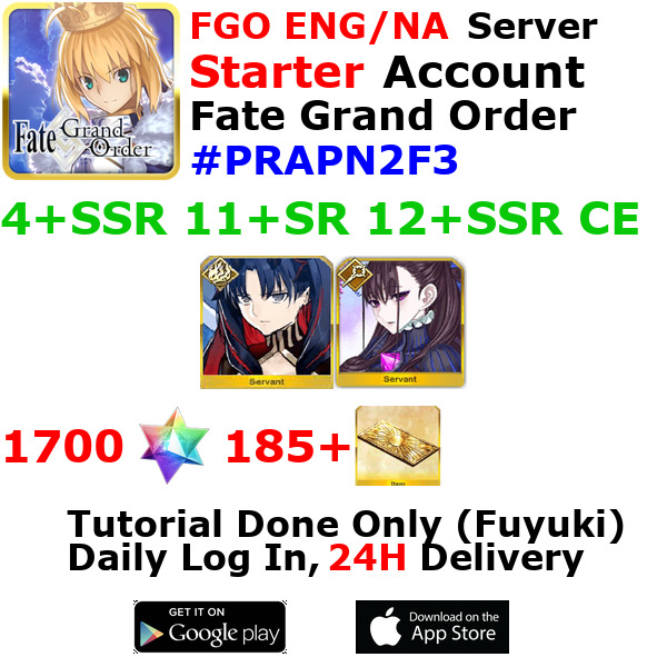 [ENG/NA][INST] FGO / Fate Grand Order Starter Account 4+SSR 180+Tix 1720+SQ