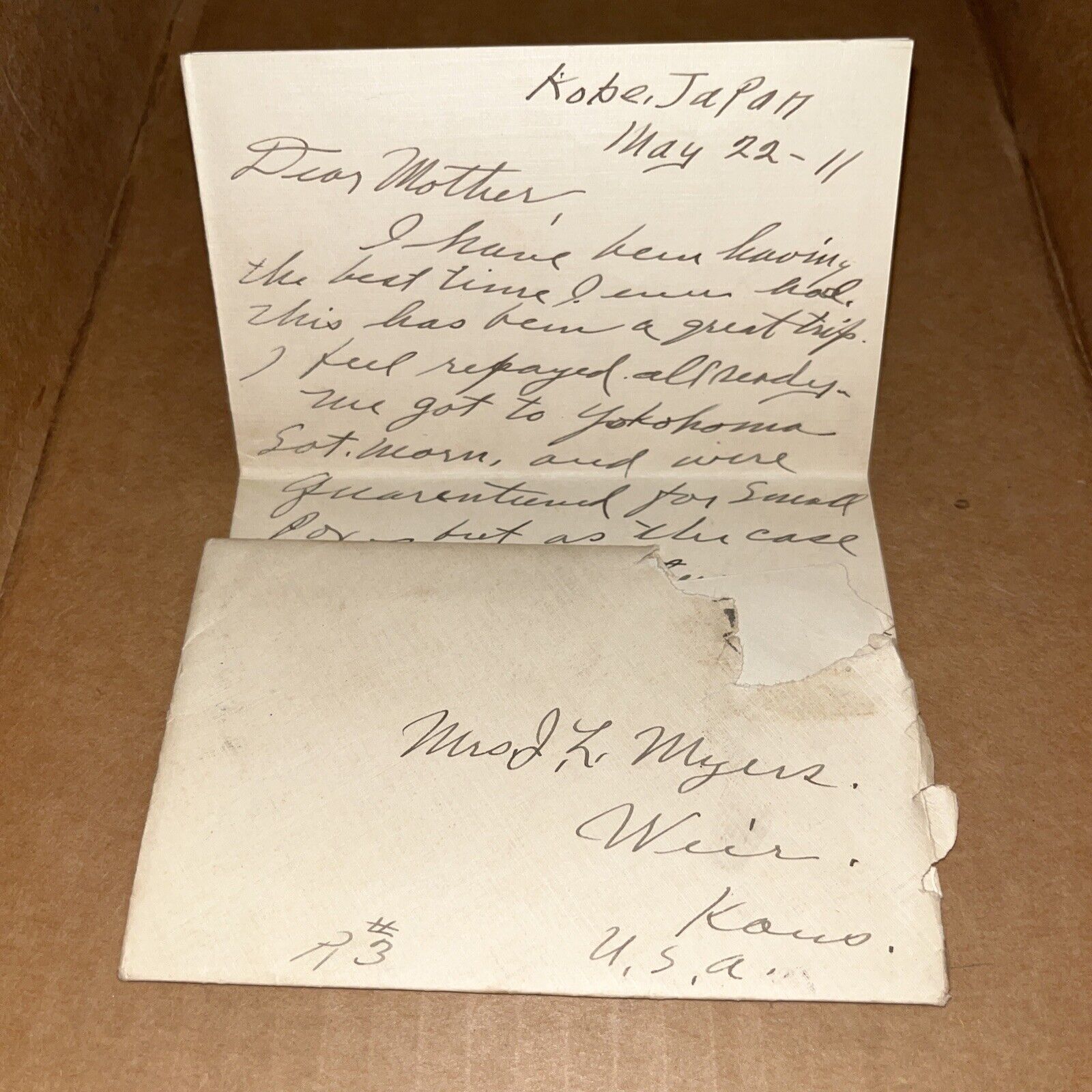 Antique 1911 Correspondence from Kobe Japan - Smallpox Quarantine Yokohama