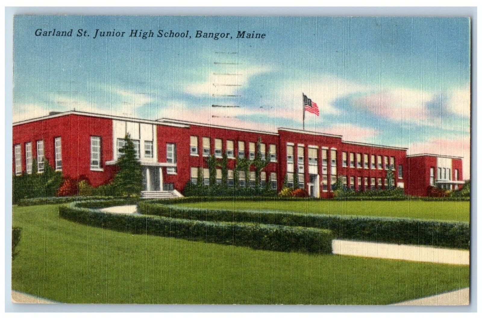 Bangor Maine Postcard Garland St Junior High School Building Exterior View 1950