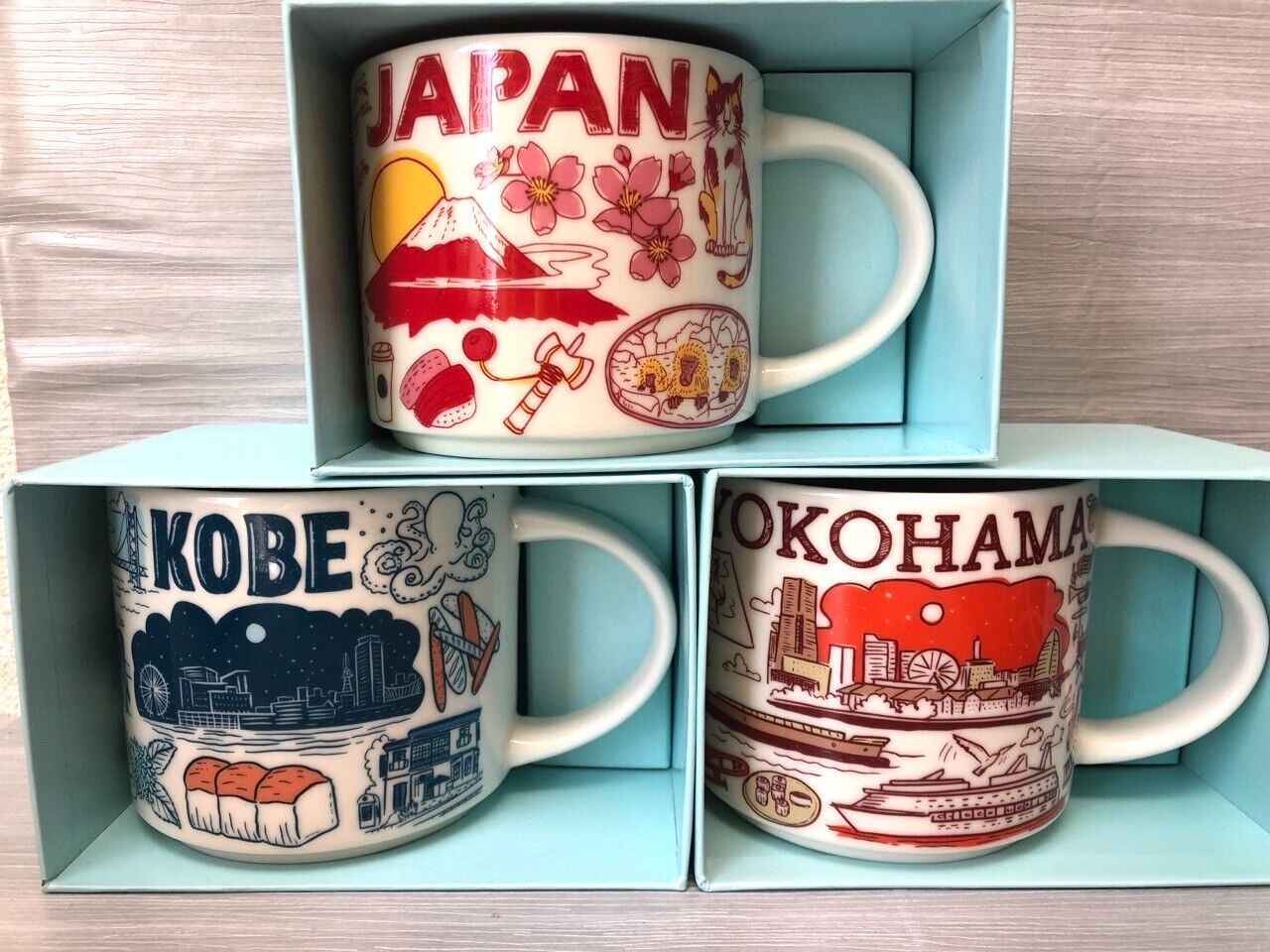 KOBE Yokohama Japan Set of 3 Starbucks coffee Cup Mug 14oz Been There Series NEW