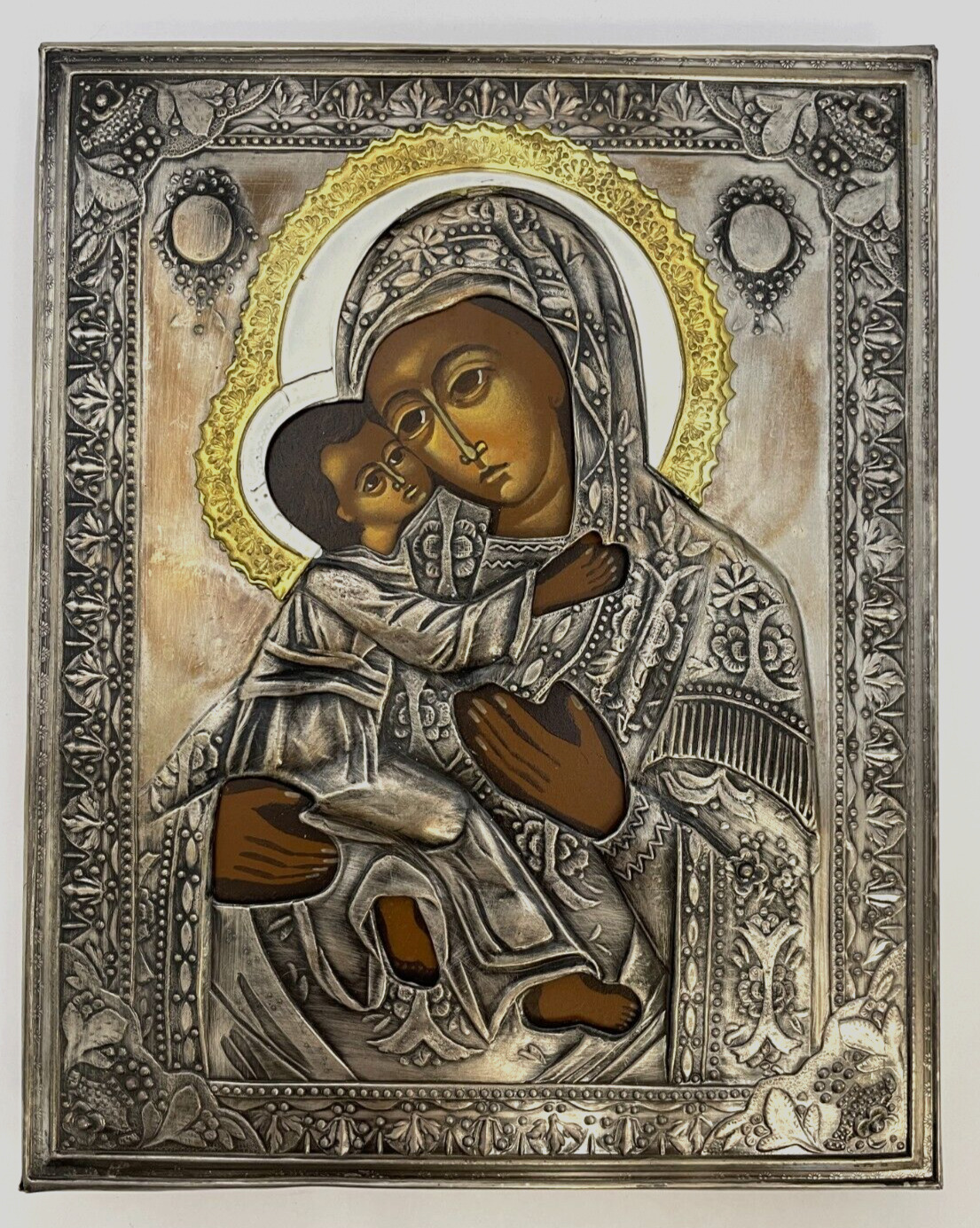 Vintage ORTHODOX Christian MADONNA & CHILD ICON Virgin Mary & Jesus Wall Plaque