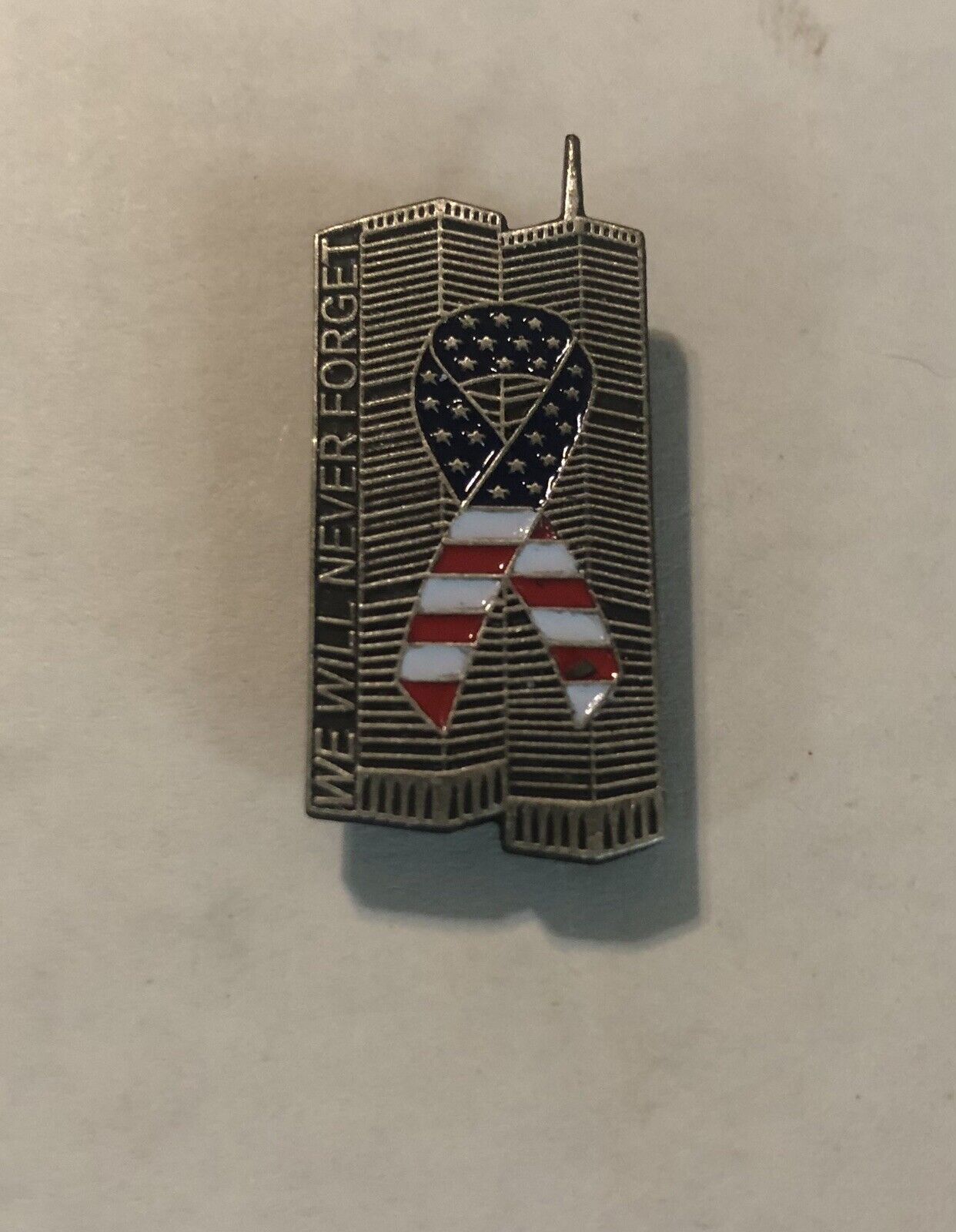 9/11 September 11 Twin Towers United States Flag Ribbon Pin