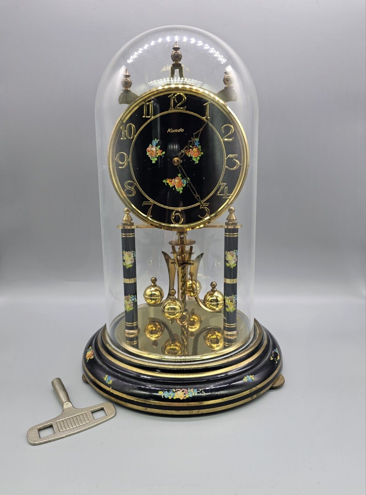 Vtg Brass Kundo Kieninger & Obergfell Hand Painted 400 Day Anniversary Clock