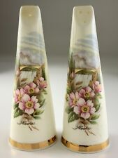 Tall Salt and Pepper Shakers Elegant Sandford England Pink Floral Waterfall Z383 picture