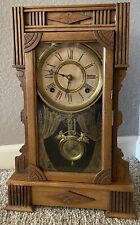 Antique Calpe Wm. L. Gilbert Clock Co Carved Wooden Mantle Shelf Clock with Key picture