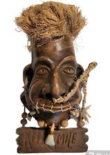 Vintage Pottery Wood Handcarved Caricature Tribal Man With Carved Jewelry Rare picture