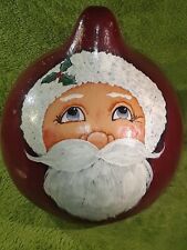 Vintage Hand Painted Gourd Santa Claus Christmas Decor Folk Art 8.5