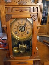 Antique Calpe Wm L Gilbert Clock Co. Carved Wooden Mantle Clock with Keys Works picture