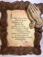 Vtg Praying Hands The Lord’s Prayer Plastic Wood Framed Wall Our Father Plaque picture