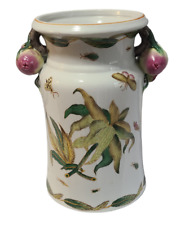 Asian Hand Painted Porcelain Butterflys Pomegranate Handles Vase Marked 10.5'' picture