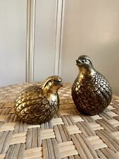 Vintage MCM Solid Brass Quail Birds Figurines SET of 2 picture