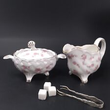 Crown Dorset China Staffordshire Creamer and Sugar Bowl Pink Roses 3 Toed picture