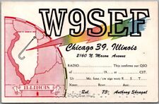 Vintage CHICAGO Illinois blank-back QSL Postcard BRAILLE map HAM RADIO picture
