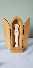 Vintage Small Triptych Carved Wood Bullet Style Madonna picture