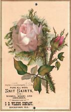 1880s-90s Pink Rose Flower S.B. Wilkens Co. Wool Knit Skirts Trade Card Embossed picture