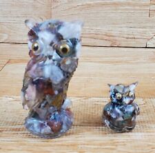 Vintage Rock Filled Owl Resin Paperweight Figurine Bird Pair - House on the Rock picture