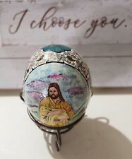 Hand Painted Religious Ostrich Egg Signed By Artist Made In Jordan  picture