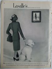 1946 women's Eisenberg wool suit white poodle dog on leash vintage fashion ad picture