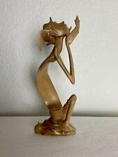 Vtg BALI Carved Wood Woman Offering Flower in Prayer Circa 1950 12” T Figural picture