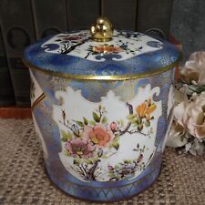 Vintage Round Metal Canister Collectible Tin w/Lid Floral Design Made in England picture