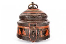 Antique Hinged Round Box - Hand Hammered Chapati Box India Hand Painted picture