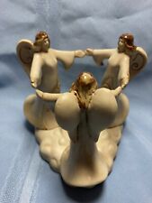 Vintage 3 Angels Holding Hands Tea Light Candle Holder 5.5” Tall Ceramic Pottery picture
