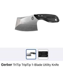 GERBER Tri-Tip Mini Cleaver Black Handle Full Tang Fixed Blade Knife Belt Sheath picture