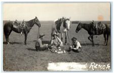 c1910's Cowboys Playing Poker Gambling Boy's Ranch Horses  RPPC Photo Postcard picture