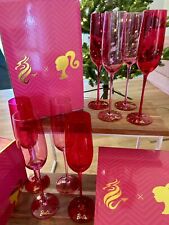 💕 BARBIE™ X DRAGON GLASSWARE® CHAMPAGNE FLUTES NEW WITH BOX SET OF 2 PINK 💕 picture