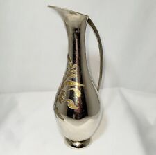 Vtg Hand Chased Signed Botanical/Floral Silver Plated Bronze Ewer Made In India picture