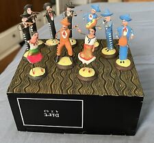 Vintage MEXICAN FOLK ART Clay & Wire 10 Piece Hand Crafted w/Cigar Box picture