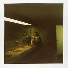 Barefoot Restroom Sink Reflection Photo 1970s Pretty Girl Mirror Snapshot A4006 picture